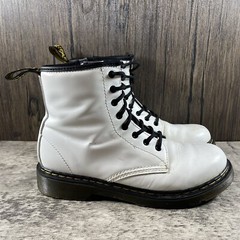 Dr Doc Martens 1460J Combat Boots White Leather Lace Up Side Zip Youth US 4M /5L