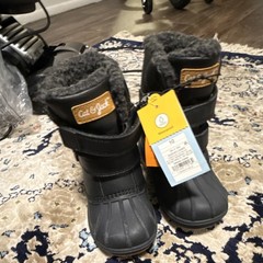 Cat & Jack Denver Winter Boots Black Waterproof Hook & Loop Fur Trim Unisex Kids