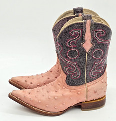 Dos de Oro Embroidered Ostrich Leather Girls Western Boots Mexican Sz 20 US 13?
