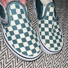 VANS Green White Slip-On Check Shoes Unisex Kids Size 12 EU 29 Classic