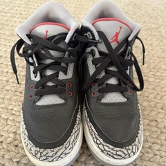 Jordan Air Jordan 3 Retro Black Grey Red White Leather Low Top Kids Sneakers