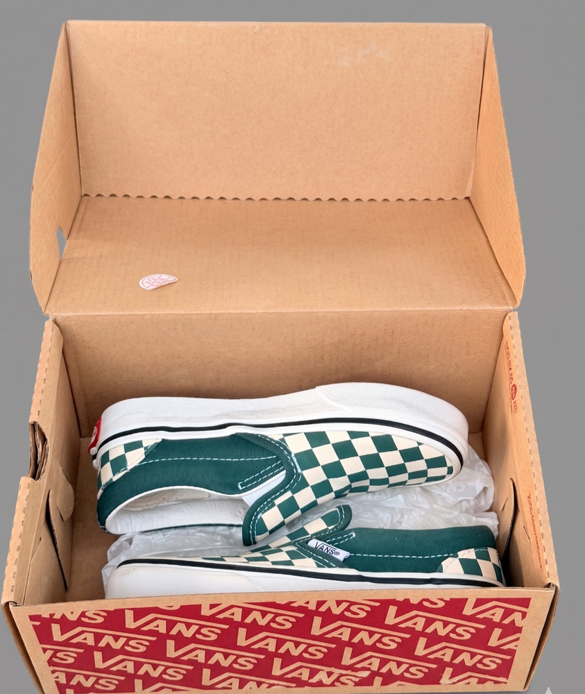 Vans Classic Slip On Checkerboard Green White 11.5 Little Kid Shoes New Box