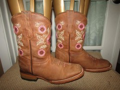 Mexico Square Toe Western Boots Floral Embroidered Leather Youth sz US 1 Mex 21