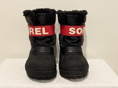 Sorel Snow Commander Boots – Black, Red & White w/Faux Fur Trim – Toddler 10 US