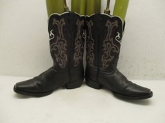 Justin Black Leather Square Toe Pull On Boots Kids Youth Style 2554 JR Sz 5.5 D