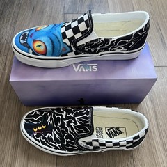 VANS Classic Slip-On KPOP Demon Hunters Derpy Cat Checkered Unisex Kids 5.0