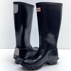 Hunter Original Kids Gloss Rain Boots Black Waterproof Tall Wellington US 1B/2G