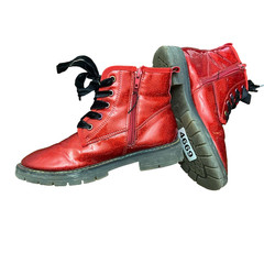 Dream Pairs Unisex Kids Red Ankle Boots 3 Lace Up Block Heels Side Zip Glittery