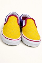 Vans Kids Slip On Shoes Size 2.5 Yellow Checkerboard Colorblock Sneakers EU 33