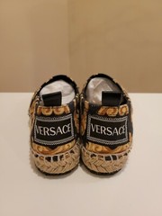 Young Versace logo black gold barocco print espadrilles size 32 EUR/13.5US