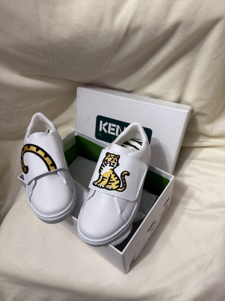 NIB 🌺 Kenzo Kids Embroidered-Tiger Touch-Strap Sneakers White Sz 28 US 11 $315