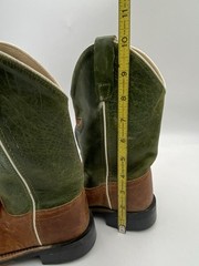 Old West Green / Brown Leather Western Cowboy Boots Youth Size 015 W/ Cross