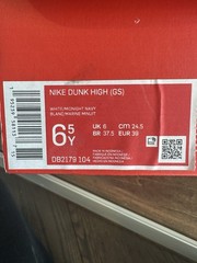 Nike Dunk High GS Sneaker White Midnight Navy Leather Unisex Kids US 6.5Y