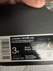Jordan 4 Retro PS Black White Anthracite Low Top Suede Sneaker Kids 3Y