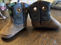 John Deere / Dan Post Infant Baby Leather Brown Green Brown Western Boots Sz 2M
