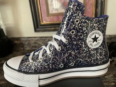 Converse CTAS EVA Lift Hi All Star Night Indigo Glitter High Top Kids 6 A10043C