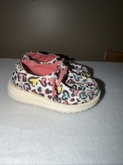 Size 6 Toddler Hey Dude Wendy Youth White Leopard Slip on Boat Shoes