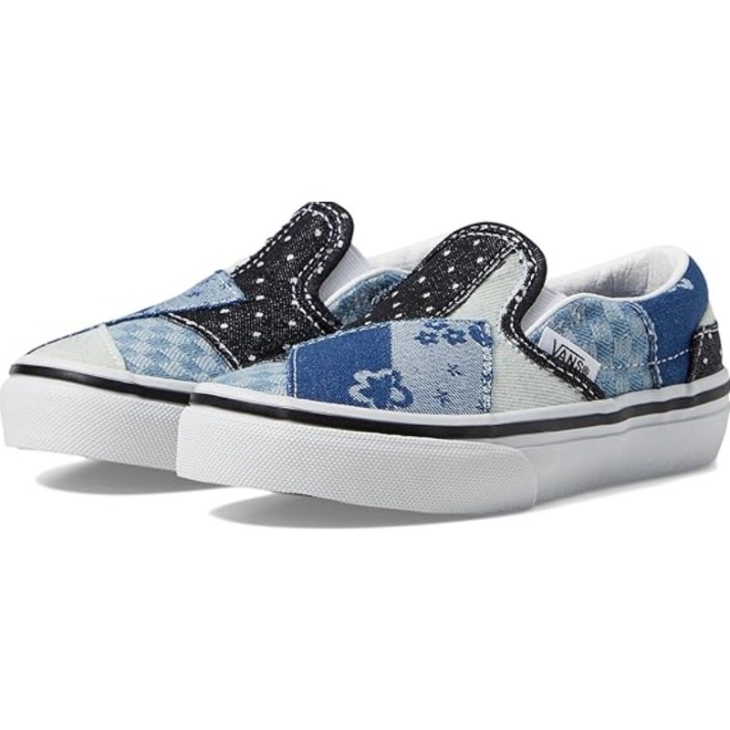 Vans Kids Classic Slip On Sneaker Patchwork Denim Navy/True White Size 11.5K NEW