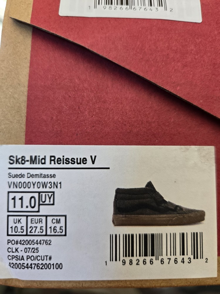 Vans Sk8-Mid Reissue V Suede Brown Black Kids Skateboarding Shoes Hook & Loop 11