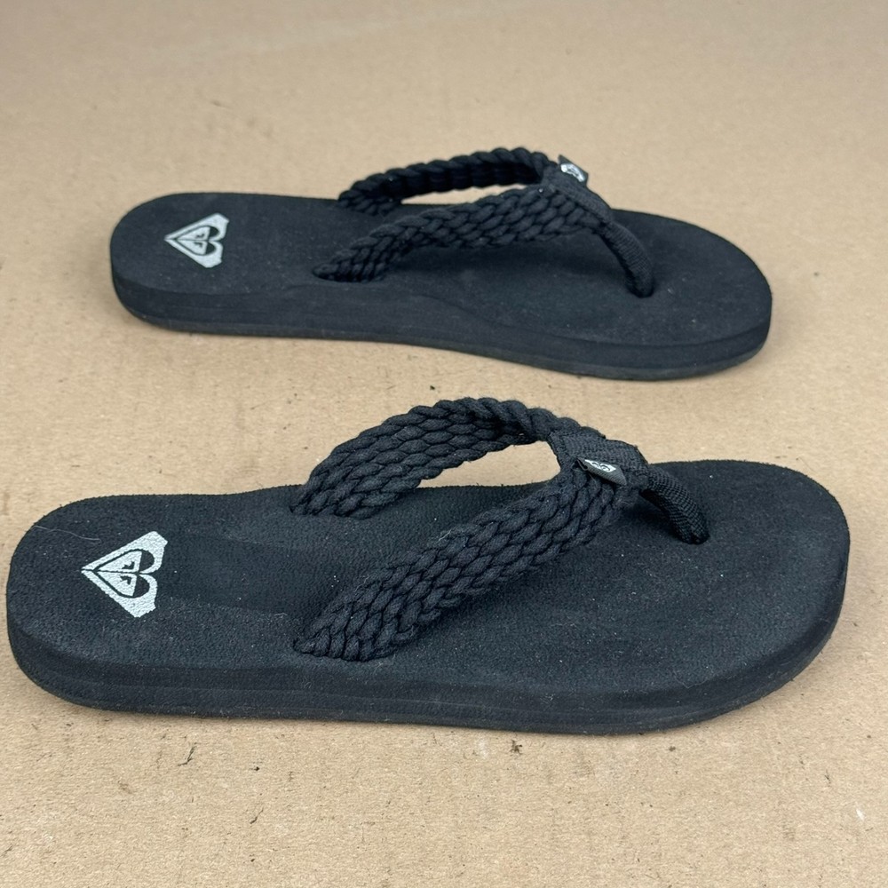 Roxy Kid Black Braide Flip Flops Size 1.5/2 No Tag Check Measurement 8 In insole