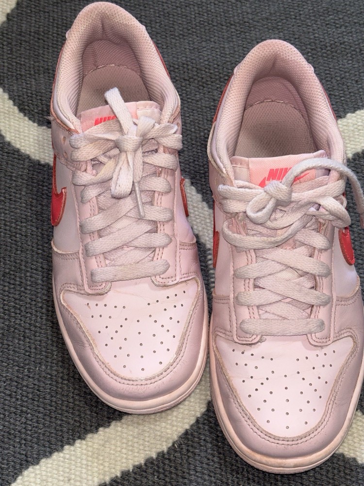 Nike Dunk Low Pink Red Leather Sneakers Unisex Kids 4.5Y DH9756-600