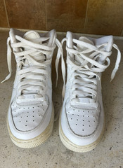 NIKE Triple White Air Force 1 High Top Basketball Shoes Sneakers Size 5.5Y
