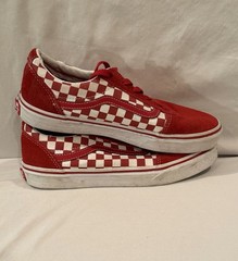 Vans Ward Old Skool Checkerboard Suede Sneakers Youth 5.5 Red Low Top Lace Up