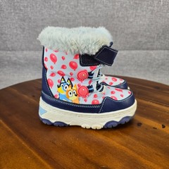 Bluey Bingo Kids Winter Snow Boots Blue Red Balloon Print Faux Fur Sz 7 36112035
