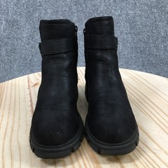 MIA Boots Youth 4 Biker Black Pull On Side Zip Buckle Block Heels Round Toe