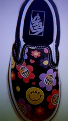 VANS Kids Classic Slip On wVelcro Toddler 7M Happy Black Flowers Colorful Canvas