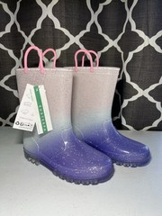 Kids Rainbow Glitter Light-Up Waterproof Rain Boots W/Handles, Kids Girls Size 3