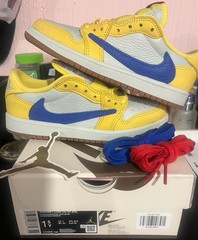Nike Air Jordan 1 Low OG SP PS Cactus Jack Yellow Blue Leather Sneaker 1.5Y