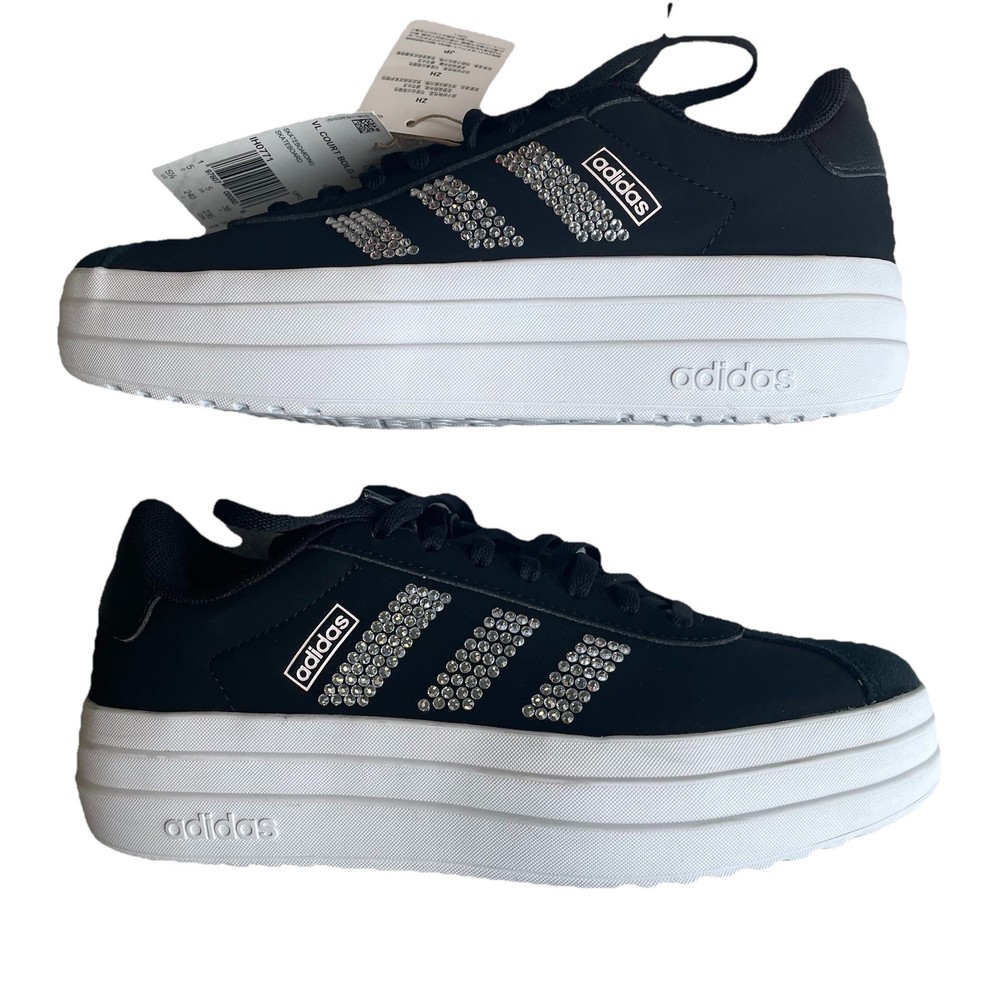 Adidas VL Court Bold Black Sparkle Glitter Women Platform Shoes 5.5 Skater New
