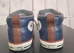 Converse All Star Navy Blue Red White Leather High Top Sneakers Infant Size 10