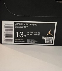 Nike Air Jordan 4 Retro “White Thunder” Size 13C (PS) FV4537-001 NEW