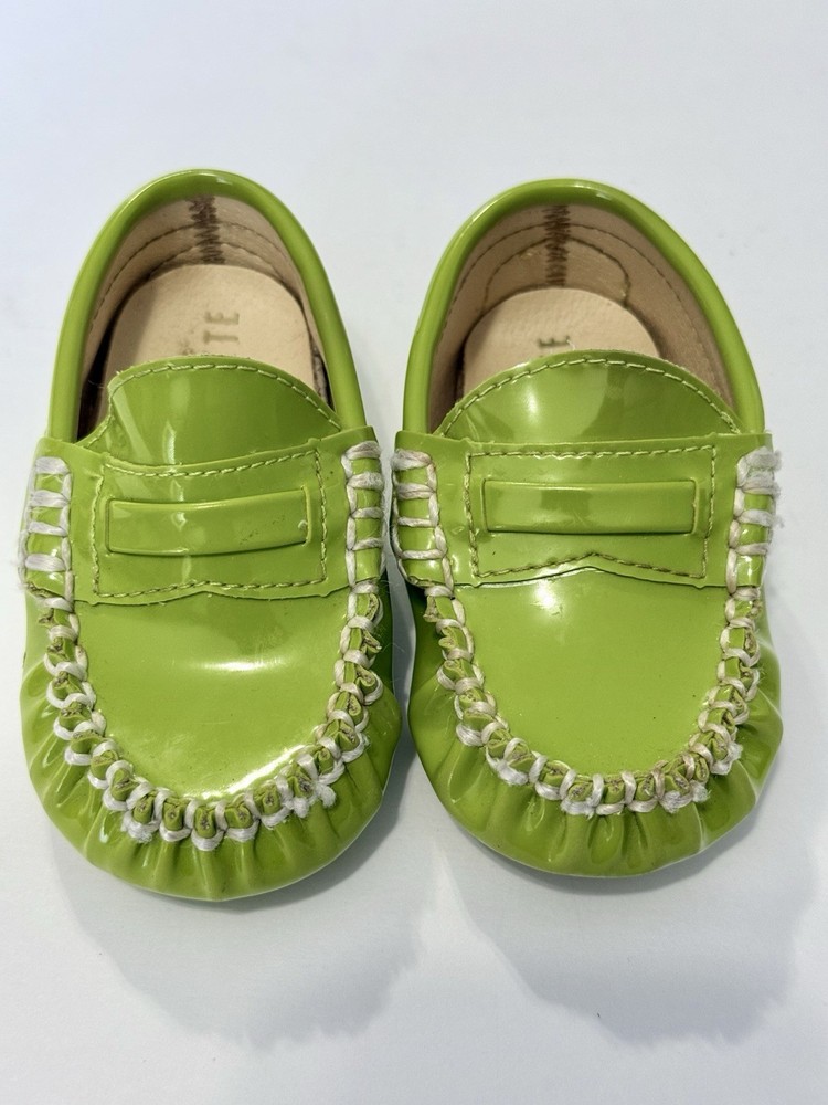 Kid’s Trumpette Size 3 Lime Green Patent Moccasins – Vintage Loafers Shoes Cute