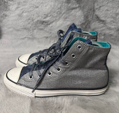 Converse Chuck Taylor All Star High Top Gray Glitter Shimmer Shoes Size 3