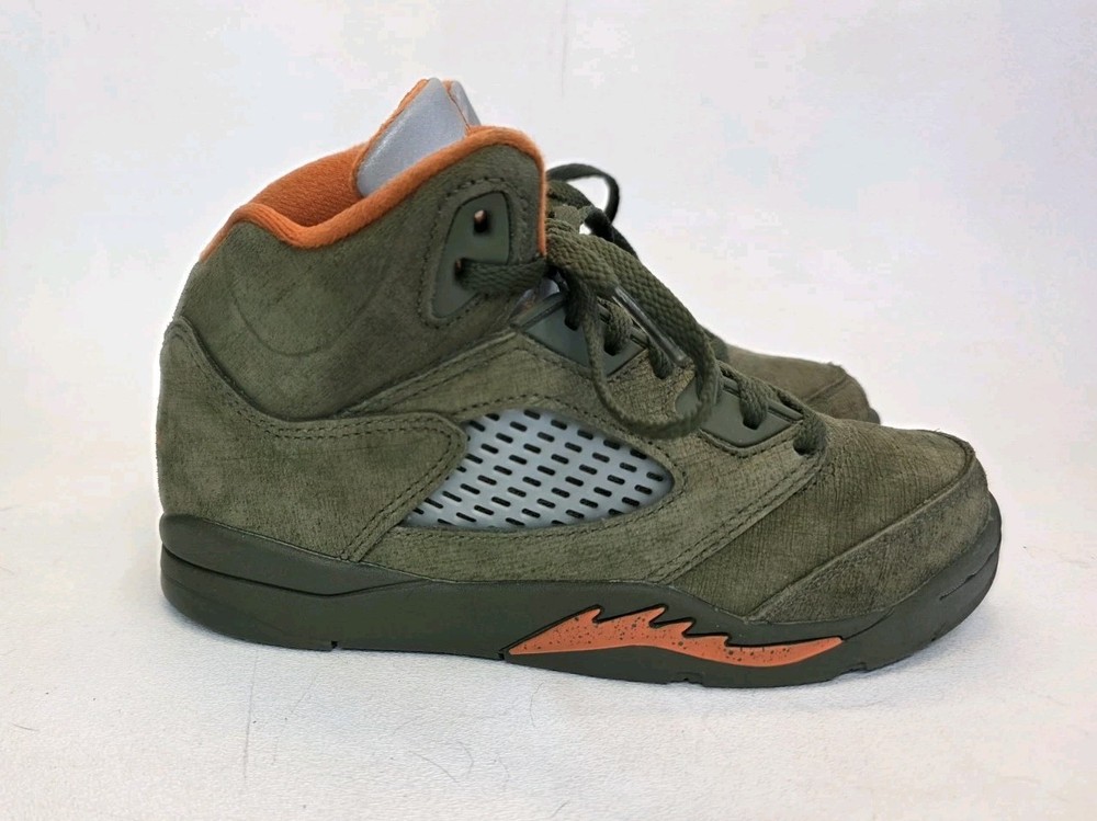 Youth Size 2Y Air Jordan 5 Retro Olive Army-Solar Orange Sneakers 440889-308