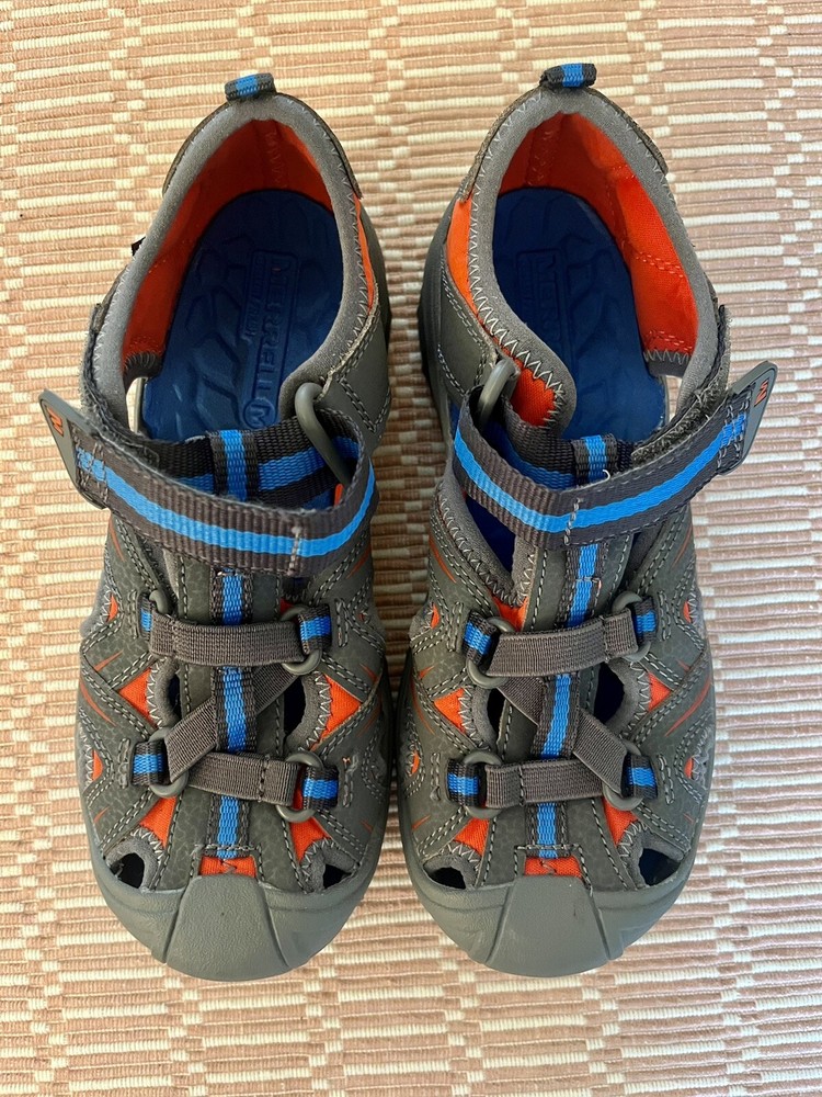 NEW Merrell Hydro Hiker Sandals Big Kid Boys US 1 Grey Blue Water Hiking Leather