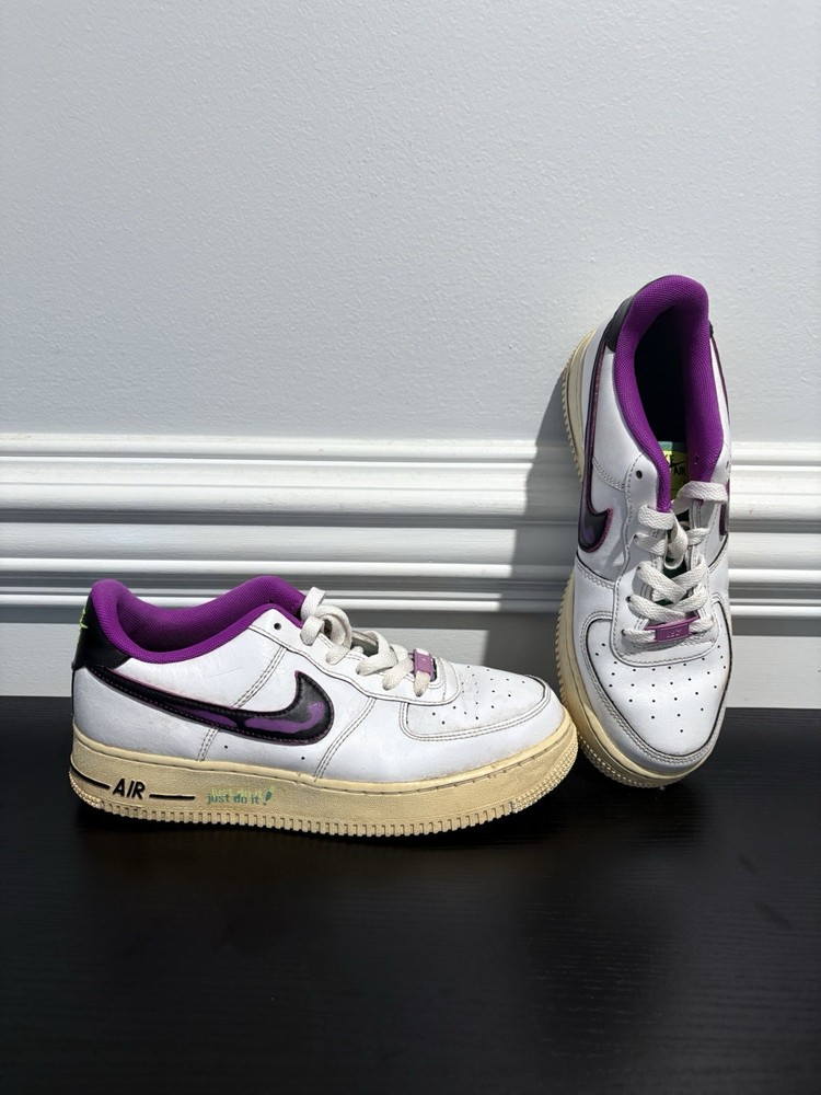 Nike Air Force 1 LV8 PS ‚Just Do It! – White Black Vivid Purple – Youth Size 7