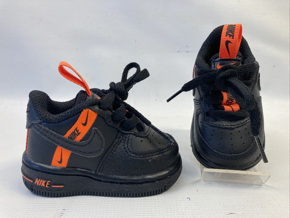 NIKE Force 1 Toddler Size 2C CT4682-001 Black Orange New NWOB Cute!!