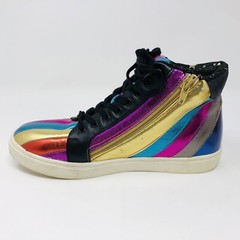 STEVE MADDEN JSPIRIT Metallic Rainbow Side Zip High Top SNEAKERS Youth 5 Women 7