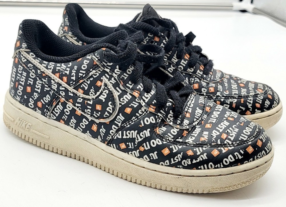 Nike Air Force 1 LV8 Kids Just Do It Black White Orange AT2976 001 Size 3y
