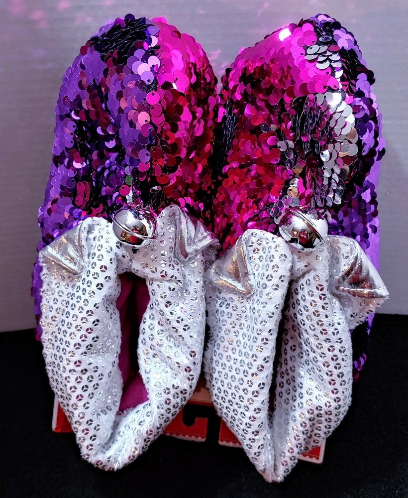 FREE Christmas Holiday Time Kids Sequin Elf Glitter Jingle Bells Slippers L 2/3