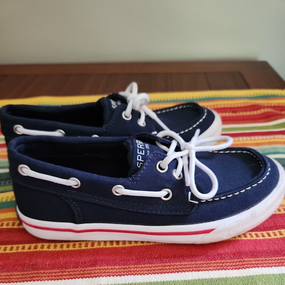 Sperry Top Sider Bahama Kids Youth Boat Shoes Blue 12.5 M Canvas Slip On Loafers
