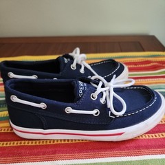 Sperry Top Sider Bahama Kids Youth Boat Shoes Blue 12.5 M Canvas Slip On Loafers
