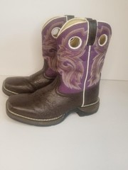 Durango Kids cowboy western boots size 3M brown purple square toe #BT286