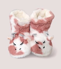 Cow Slipper Boots Kids XXL 13/14 Fuzzy Super Warm Soft Lightweight