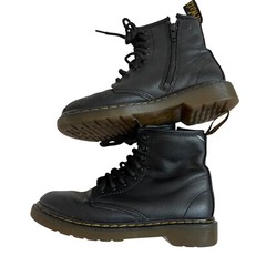 Dr Martens 1460 J Boots kids size 1 black leather lace up zipper combat docs doc