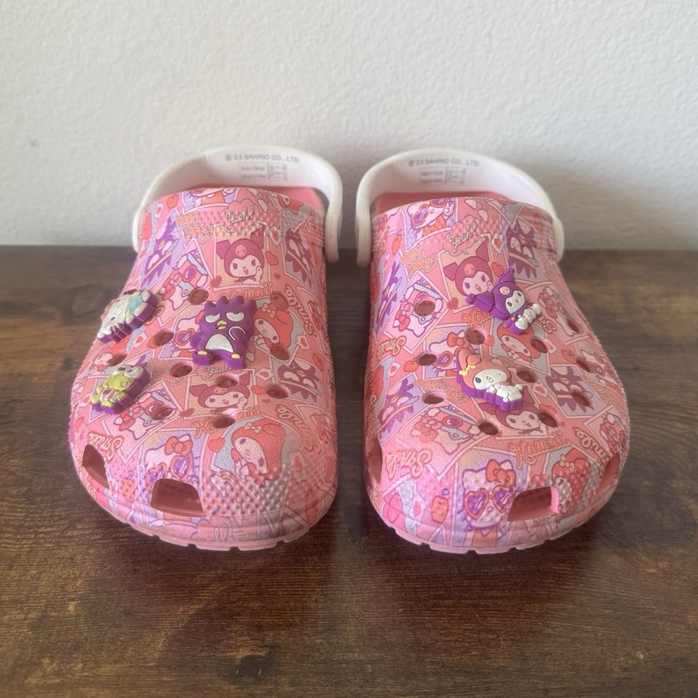 Crocs Classic Clog Sanrio Hello Kitty Kids US 8 Pink Graphic Jibbitz Strap
